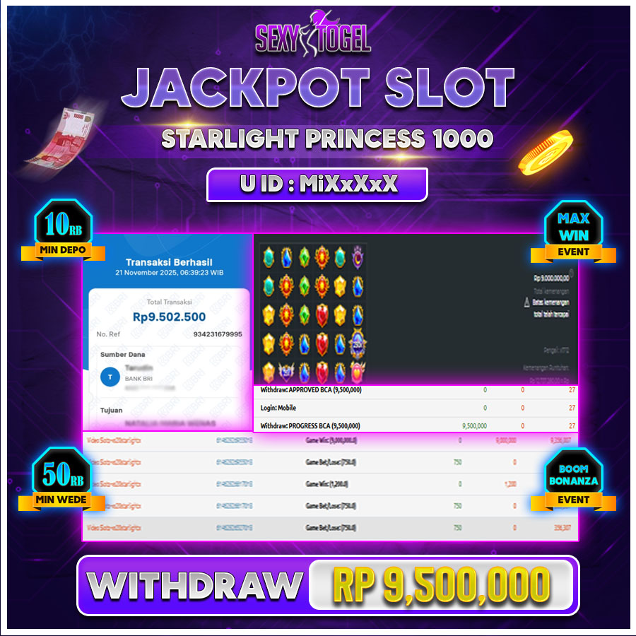 SEXYTOGEL JACKPOT SLOT STARLIGHT PRINCESS 1000 Rp.9.500.000.,- LUNAS